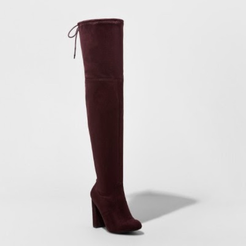 New Heeled over the knee burgundy boots